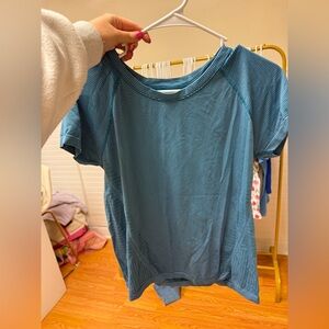 Athleta Blue Striped Short Sleeve Athletic Top